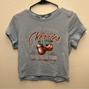 Full Tilt Cherries Blue Crop Top Size large